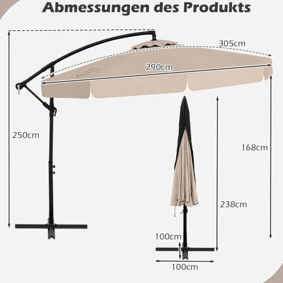 Ø300 cm Sonnenschirm inkl. Schutzhülle & Kurbel & Volant Ampelschirm Gartenschirm Marktschirm