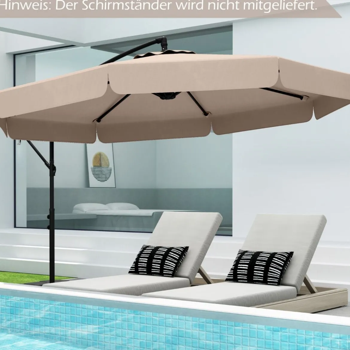 Ø300 cm Sonnenschirm inkl. Schutzhülle & Kurbel & Volant Ampelschirm Gartenschirm Marktschirm