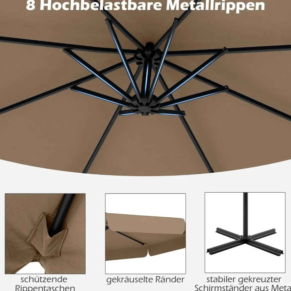 Ø300 cm Sonnenschirm inkl. Schutzhülle & Kurbel & Volant Ampelschirm Gartenschirm Marktschirm