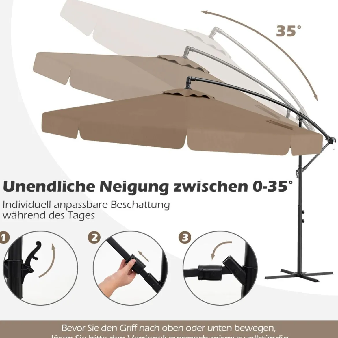 Ø300 cm Sonnenschirm inkl. Schutzhülle & Kurbel & Volant Ampelschirm Gartenschirm Marktschirm