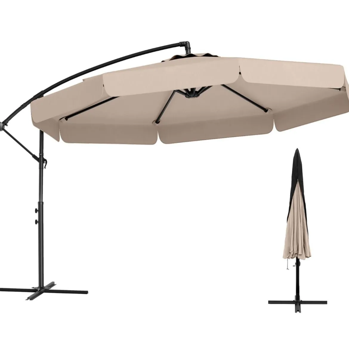 Ø300 cm Sonnenschirm inkl. Schutzhülle & Kurbel & Volant Ampelschirm Gartenschirm Marktschirm