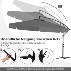 Ø300 cm Sonnenschirm inkl. Schutzhülle & Kurbel & Volant Ampelschirm Gartenschirm Marktschirm