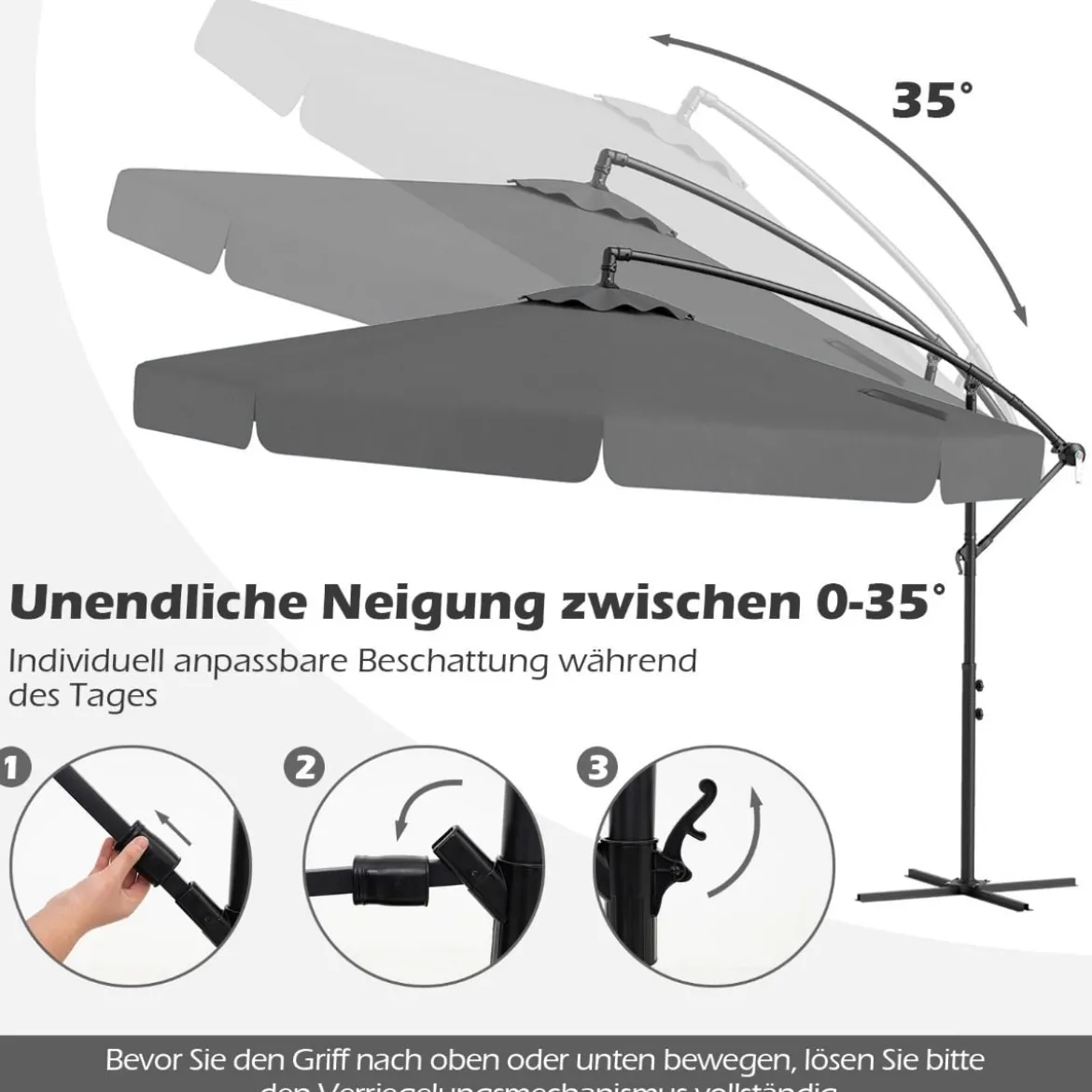 Ø300 cm Sonnenschirm inkl. Schutzhülle & Kurbel & Volant Ampelschirm Gartenschirm Marktschirm