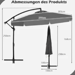 Ø300 cm Sonnenschirm inkl. Schutzhülle & Kurbel & Volant Ampelschirm Gartenschirm Marktschirm