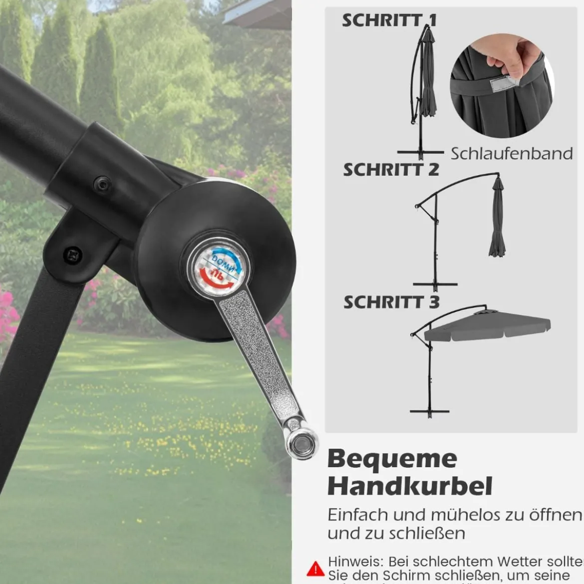 Ø300 cm Sonnenschirm inkl. Schutzhülle & Kurbel & Volant Ampelschirm Gartenschirm Marktschirm