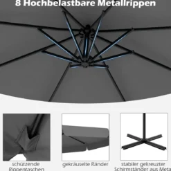 Ø300 cm Sonnenschirm inkl. Schutzhülle & Kurbel & Volant Ampelschirm Gartenschirm Marktschirm