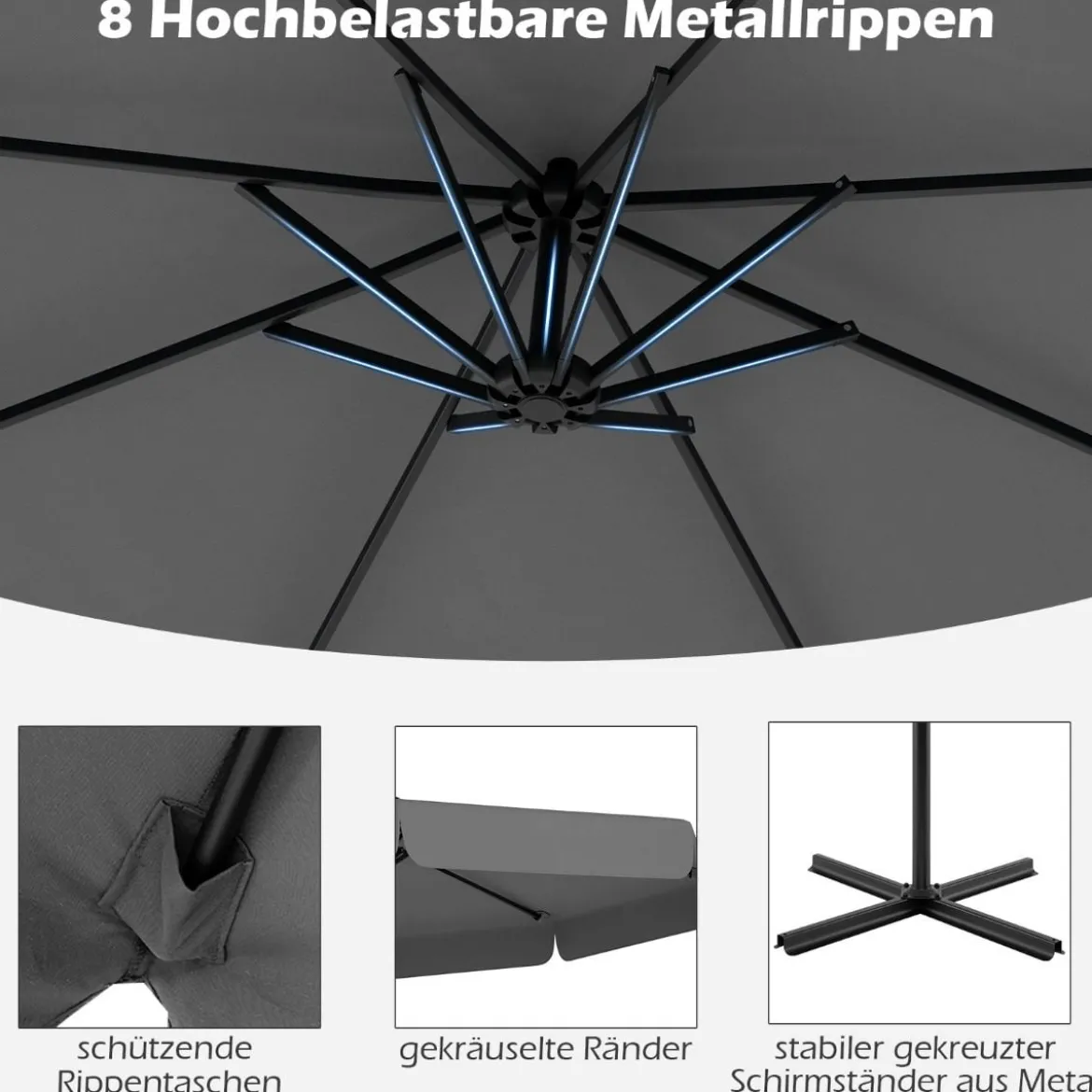 Ø300 cm Sonnenschirm inkl. Schutzhülle & Kurbel & Volant Ampelschirm Gartenschirm Marktschirm