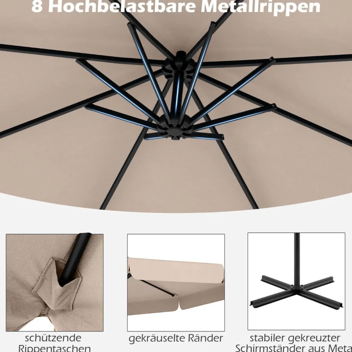 Ø300 cm Sonnenschirm inkl. Schutzhülle & Kurbel & Volant Ampelschirm Gartenschirm Marktschirm