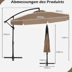 Ø300 cm Sonnenschirm inkl. Schutzhülle & Kurbel & Volant Ampelschirm Gartenschirm Marktschirm