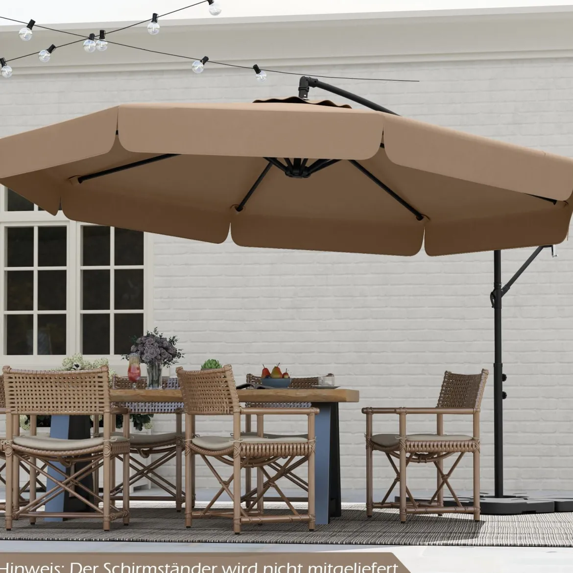 Ø300 cm Sonnenschirm inkl. Schutzhülle & Kurbel & Volant Ampelschirm Gartenschirm Marktschirm