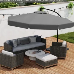 Ø300 cm Sonnenschirm inkl. Schutzhülle & Kurbel & Volant Ampelschirm Gartenschirm Marktschirm