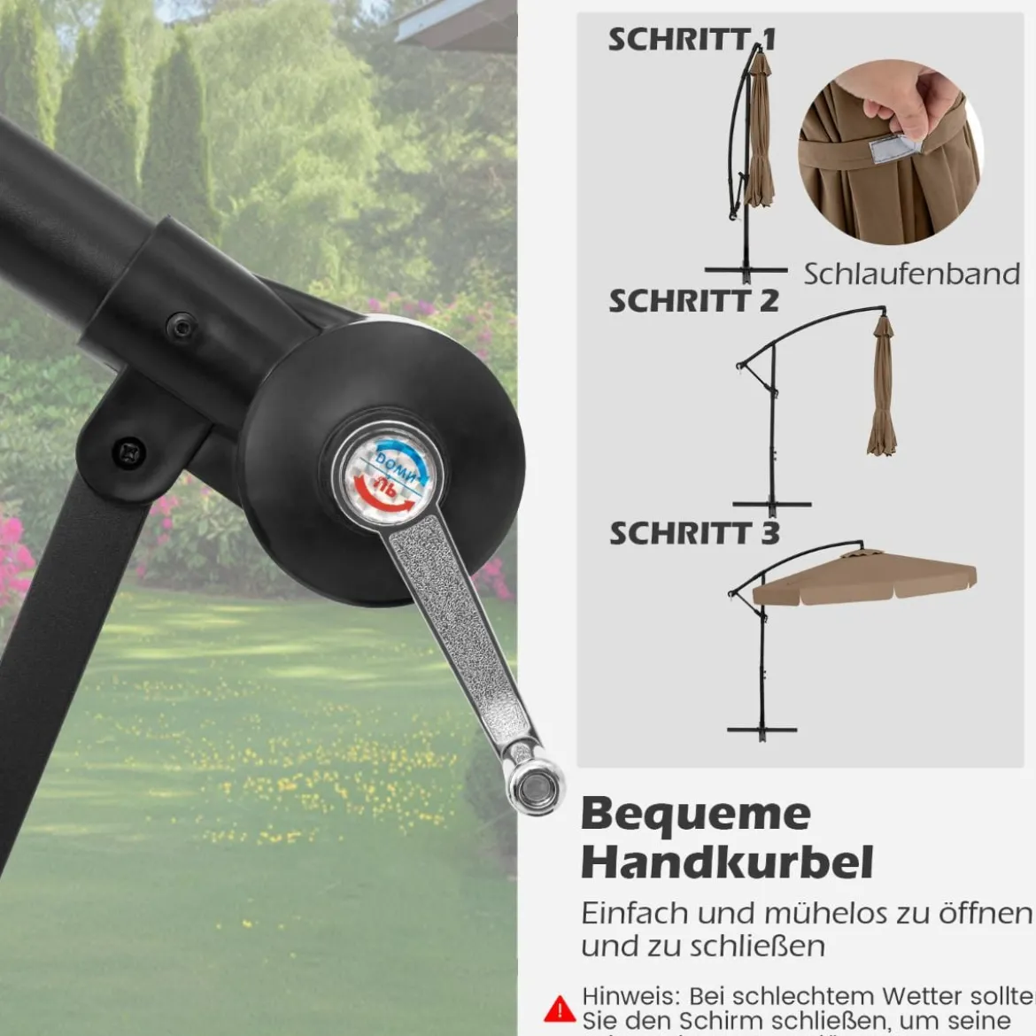 Ø300 cm Sonnenschirm inkl. Schutzhülle & Kurbel & Volant Ampelschirm Gartenschirm Marktschirm