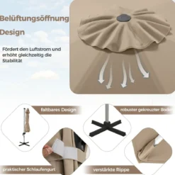 Ø 330 cm Sonnenschirm mit Kurbel & UPF 50+ um 360° Drehbarer Ampelschirm Gartenschirm