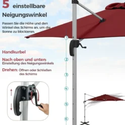 Ø 330 cm Sonnenschirm mit Kurbel & UPF 50+ um 360° Drehbarer Ampelschirm Gartenschirm