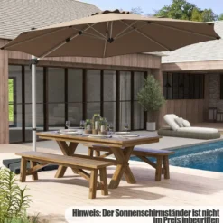 Ø 330 cm Sonnenschirm mit Kurbel & UPF 50+ um 360° Drehbarer Ampelschirm Gartenschirm