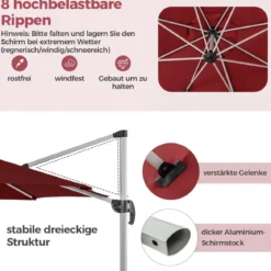 Ø 330 cm Sonnenschirm mit Kurbel & UPF 50+ um 360° Drehbarer Ampelschirm Gartenschirm