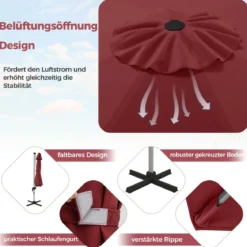 Ø 330 cm Sonnenschirm mit Kurbel & UPF 50+ um 360° Drehbarer Ampelschirm Gartenschirm