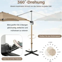 Ø 330 cm Sonnenschirm mit Kurbel & UPF 50+ um 360° Drehbarer Ampelschirm Gartenschirm