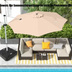 Ø 330 cm Sonnenschirm mit Kurbel & UPF 50+ um 360° Drehbarer Ampelschirm Gartenschirm