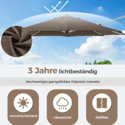 Ø 330 cm Sonnenschirm mit Kurbel & UPF 50+ um 360° Drehbarer Ampelschirm Gartenschirm