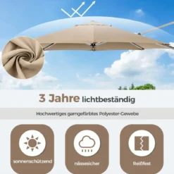 Ø 330 cm Sonnenschirm mit Kurbel & UPF 50+ um 360° Drehbarer Ampelschirm Gartenschirm