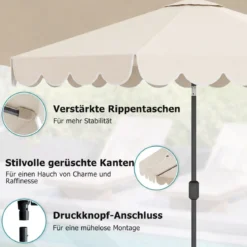 Ø300 cm Sonnenschirm mit Kurbel & Volant Gartenschirm Beidseitig um 30° Knickbar Beige/Braun/Rot