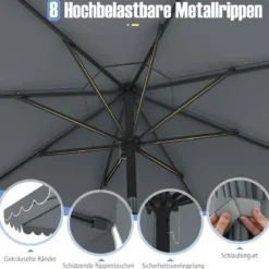 Ø300 cm Sonnenschirm mit Kurbel & Volant Gartenschirm Beidseitig um 30° Knickbar Beige/Braun/Rot