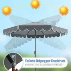 Ø300 cm Sonnenschirm mit Kurbel & Volant Gartenschirm Beidseitig um 30° Knickbar Beige/Braun/Rot