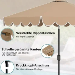 Ø300 cm Sonnenschirm mit Kurbel & Volant Gartenschirm Beidseitig um 30° Knickbar Beige/Braun/Rot
