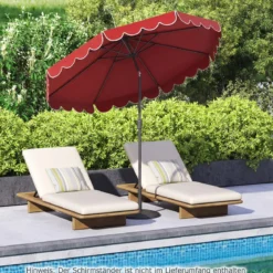 Ø300 cm Sonnenschirm mit Kurbel & Volant Gartenschirm Beidseitig um 30° Knickbar Beige/Braun/Rot