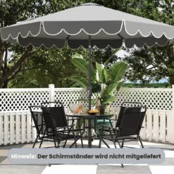 Ø300 cm Sonnenschirm mit Kurbel & Volant Gartenschirm Beidseitig um 30° Knickbar Beige/Braun/Rot