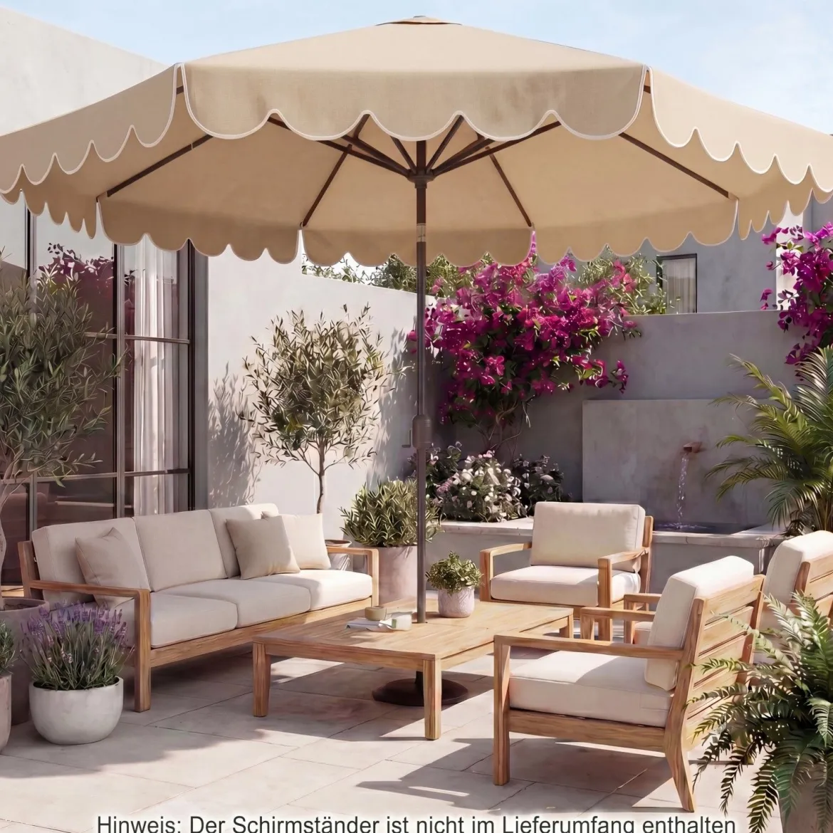 Ø300 cm Sonnenschirm mit Kurbel & Volant Gartenschirm Beidseitig um 30° Knickbar Beige/Braun/Rot