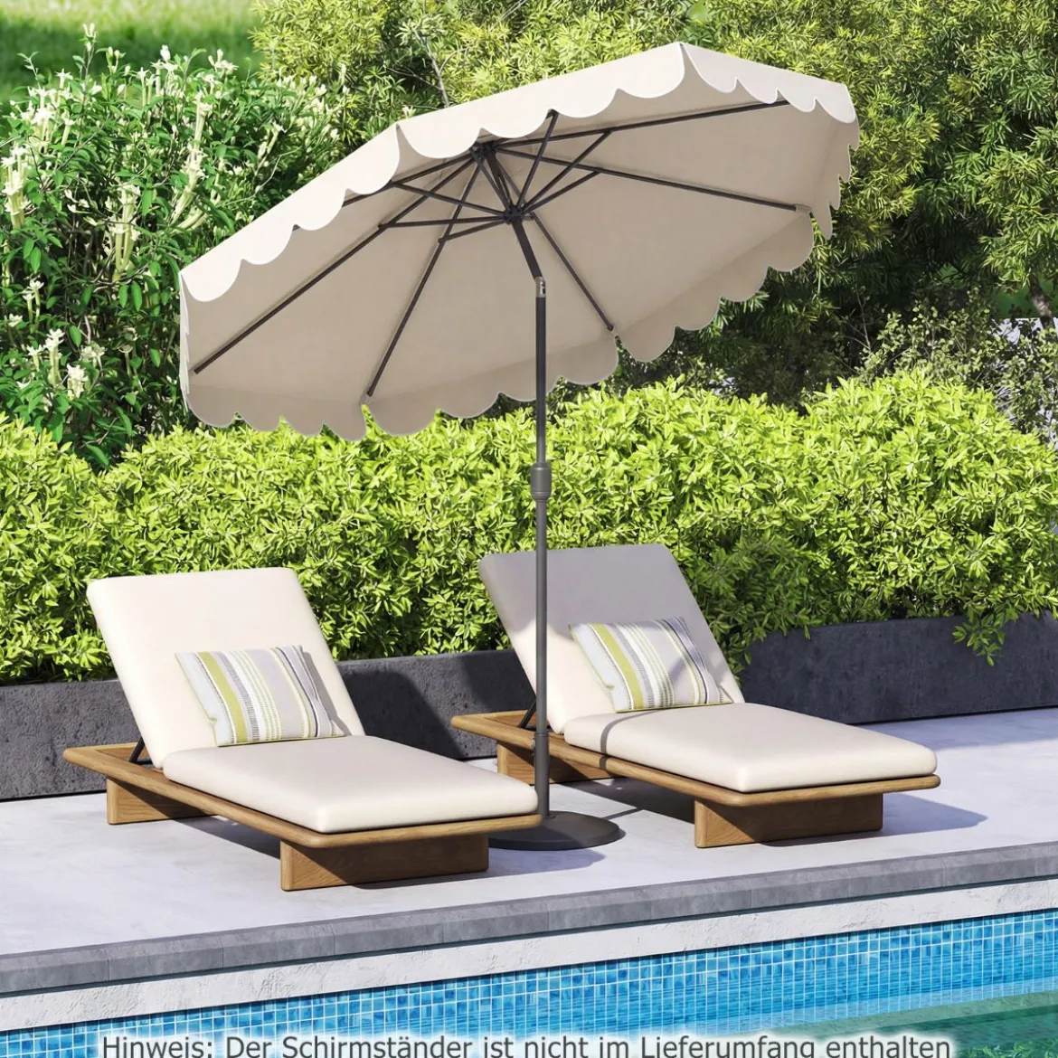 Ø300 cm Sonnenschirm mit Kurbel & Volant Gartenschirm Beidseitig um 30° Knickbar Beige/Braun/Rot