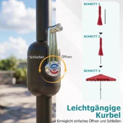 Ø300 cm Sonnenschirm mit Kurbel & Volant Gartenschirm Beidseitig um 30° Knickbar Beige/Braun/Rot
