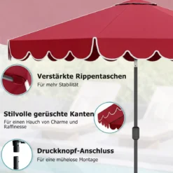 Ø300 cm Sonnenschirm mit Kurbel & Volant Gartenschirm Beidseitig um 30° Knickbar Beige/Braun/Rot