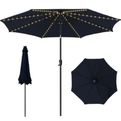 Ø300cm Sonnenschirm mit 112 LED-Leuchten Gartenschirm Navyblau