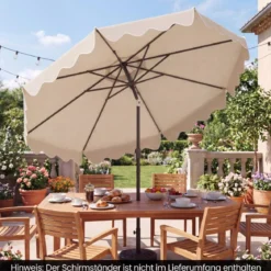 270 cm Sonnenschirm mit Rüschen & Handkurbel Terrassenschirm Beidseitig 30° Knickbar Marineblau/Braun/Beige