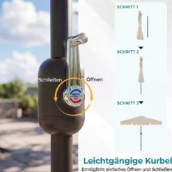 270 cm Sonnenschirm mit Rüschen & Handkurbel Terrassenschirm Beidseitig 30° Knickbar Marineblau/Braun/Beige