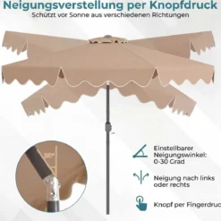270 cm Sonnenschirm mit Rüschen & Handkurbel Terrassenschirm Beidseitig 30° Knickbar Marineblau/Braun/Beige