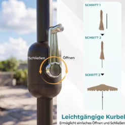 270 cm Sonnenschirm mit Rüschen & Handkurbel Terrassenschirm Beidseitig 30° Knickbar Marineblau/Braun/Beige