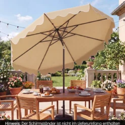 270 cm Sonnenschirm mit Rüschen & Handkurbel Terrassenschirm Beidseitig 30° Knickbar Marineblau/Braun/Beige