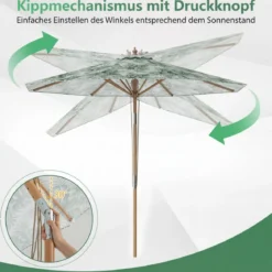 270 cm Sonnenschirm Sonnenschirm mit 30° Neigungsverstellung & belüftete Spitze Grün
