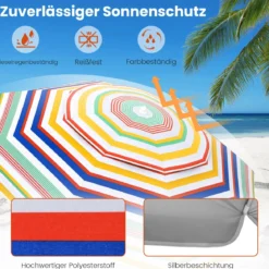 179 cm Sonnenschirm Strand Strandschirm mit Erdspieß & Tragetasche windfest Gartenschirm
