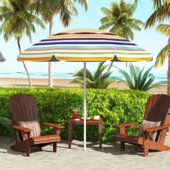 179 cm Sonnenschirm Strand Strandschirm mit Erdspieß & Tragetasche windfest Gartenschirm