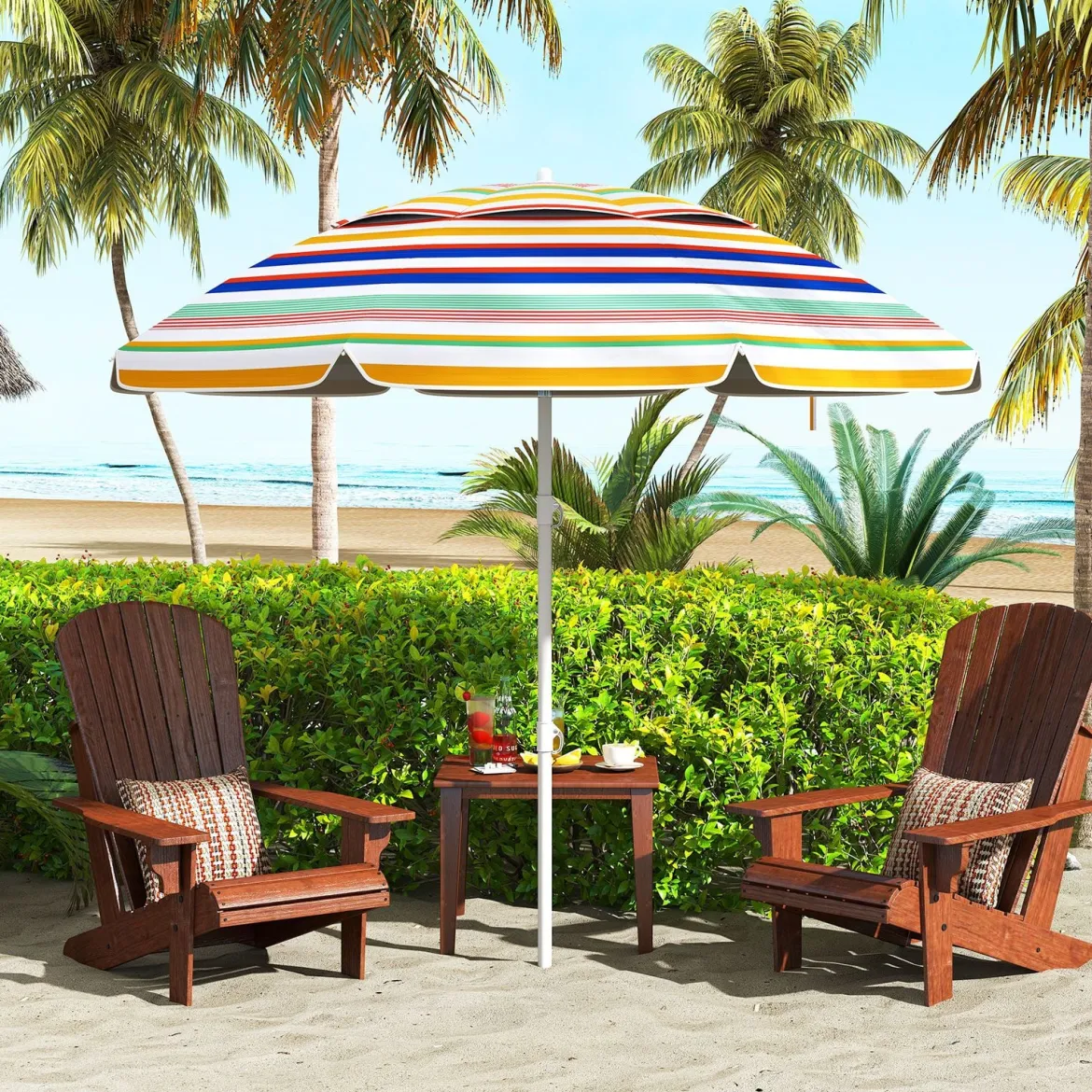 179 cm Sonnenschirm Strand Strandschirm mit Erdspieß & Tragetasche windfest Gartenschirm