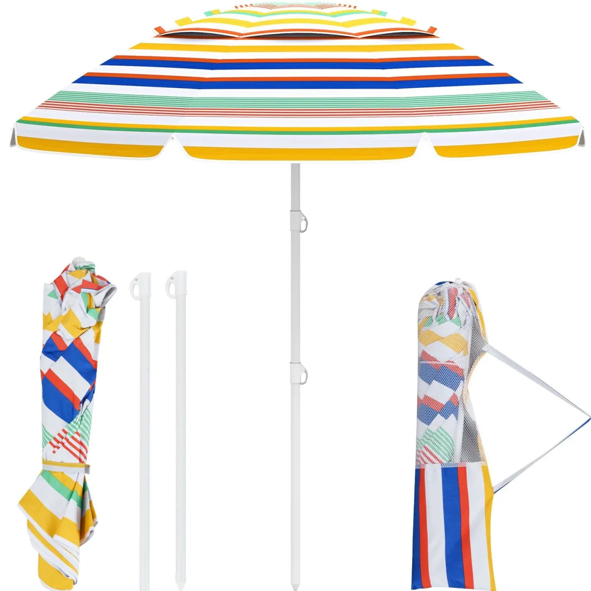 179 cm Sonnenschirm Strand Strandschirm mit Erdspieß & Tragetasche windfest Gartenschirm