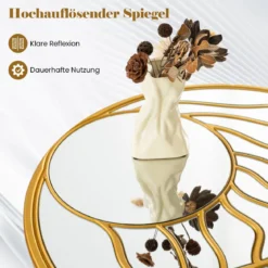 φ80cm Spiegel dekorativ Wandspiegel mit goldenem Rahmmen asymmetrischer Spiegel groß Wanddeko rund für Wohnzimmer