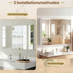 87 cm Spiegelschrank mit 3 Türen Wandmontiert Einbau-Badspiegelschrank mit 6 Fächern Weiß
