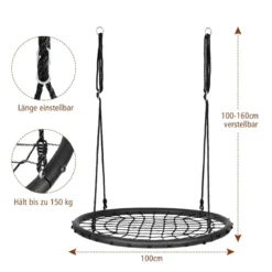 Ø100cm Spinnennetz Baumschaukel Nestschaukel mit verstellbaren Seilen und robustem Stahlrahmen Schwarz
