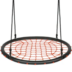 Ø100cm Spinnennetz Baumschaukel Runde Outdoor Nestschaukel für Kinder mit verstellbaren Seilen Orange